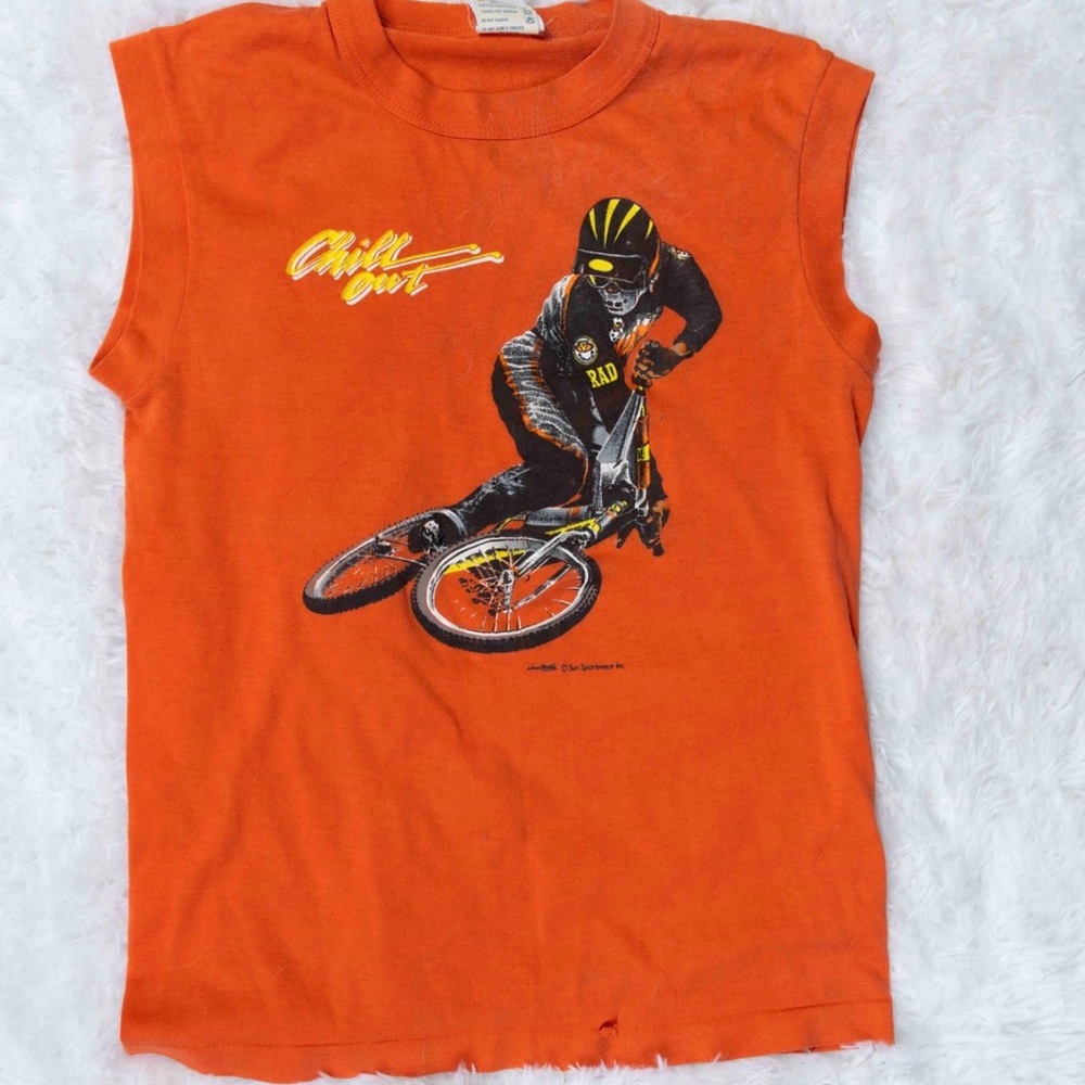 Vintage 80s Orange Rad Dirtbike sleeveless tshirt